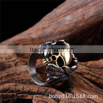 Gold Silver Vintage Gothic Wing Biker Surgical Stainless Steel Skull Ring for Man photo-2