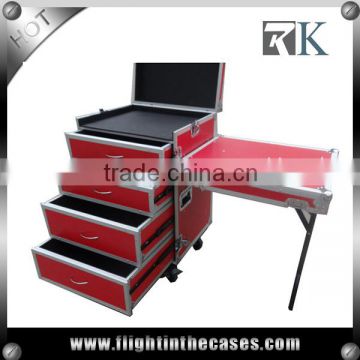 3/8" Plywood 4 Drawer Road Box with Side Desk and Casters