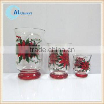 cheap hand painted glass hurricane christmas candle holder