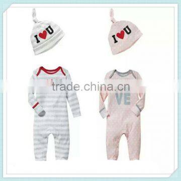 new arrival babys brand clothing cotton prited striped children clothes 2pcs romper + hat kids lovely patchwork suit