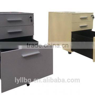 Ultra- quiet pulley steel mobile pedestal / 3 drawers metal filing cabinet