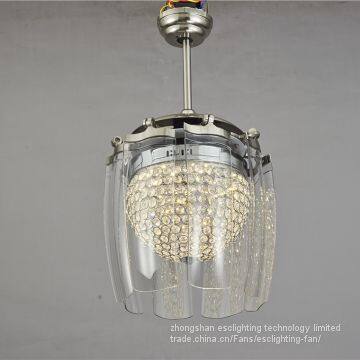 110-240v 70w AC DC Motor 42'' Crystal Retractable Ceiling Fan With Lights photo-2