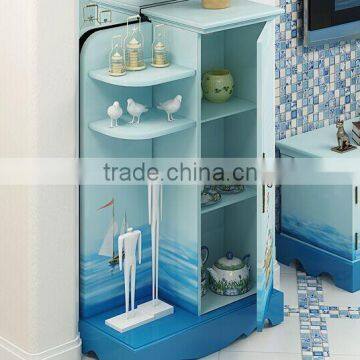 Mediterranean Style Wine Cabinet, Sailing Boat Handpainting Wine Cupboard, Solid Wood Single Door Show Cabinet (BF01-X1148) photo-3