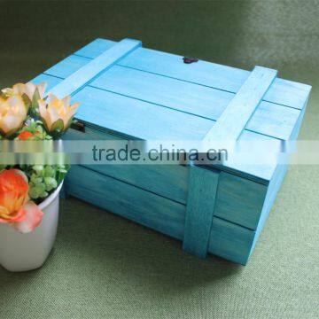 Vintage Painted Blue Customized Polished Wooden Box With Lock photo-3