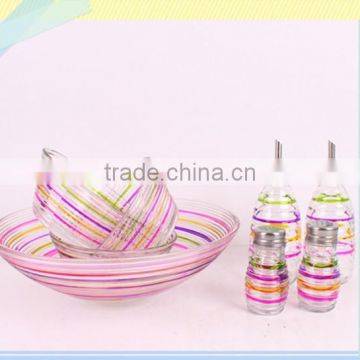 9pcs glass salad bowl set with handdrawing