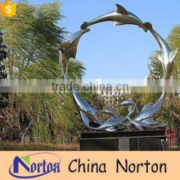 Park landscape hand-carved stainless steel dolphin sculpture NTS-090L