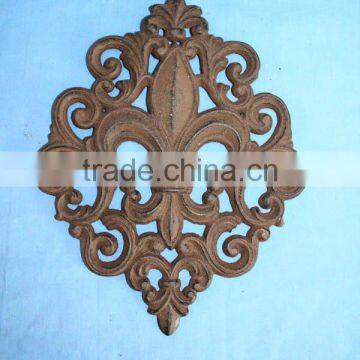 Cast Iron Fleur De Lis Wall Plaque Metal Art Old World Tuscan Decor Cross