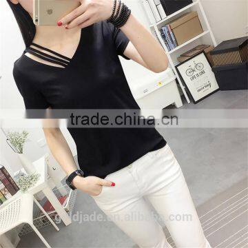 Fashion Design European Style Plain White Women T Shirt Cotton photo-5