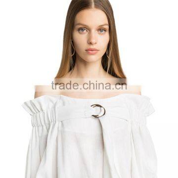 HAODUOYI Sexy Soil White Off Shoulder Women Dress Long Sleeve Sashes Wire Loop Ruffles Ladies Mini Vestidos for Wholesale photo-3