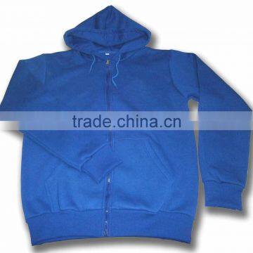 Quality Blue Adult Poly Cotton Blend Front Zipper Fleece Hoodie