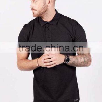 wholesale blank streetwear black long tail polo t-shirt for men longline short sleeve curved hem tee OEM