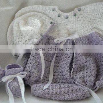 Ribbon Pattern With Hat and Shoes Handmade Baby Dress Crochet photo-5