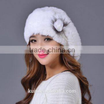 2016 New Genuine Rex Rabbit Fur Hat Knitted Rabbit Fur Cap Real Rabbit Fur Headwear Winter Warm Womens Hat photo-6