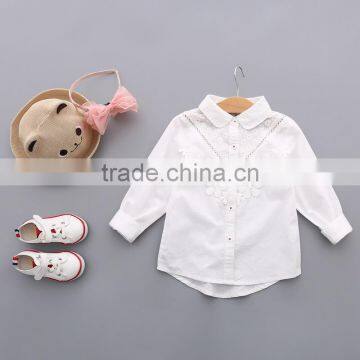 S33453W Girls long sleeve cotton White girl blouses child cute lace shirt tops