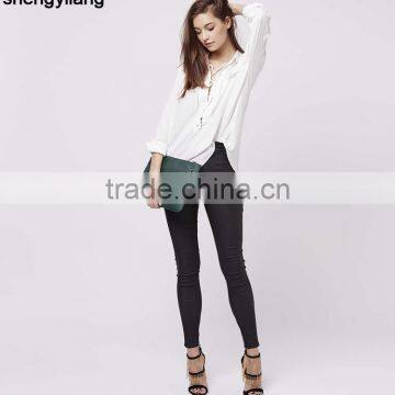 Simple and Stylish Women White Shirts Wholesale,custom Tie-Up Pocket Blouse With Your Own Logo China Supplier