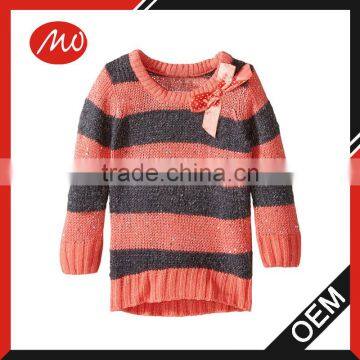 Girls' heavy weight stripe pullover sweater with bow applique