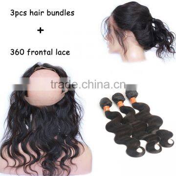 Bleached Knot Brazilian Body Wave 360 Lace Frontal 3 Bundles Virgin Brazilian Hair With 360 Lace Frontal Closure photo-2