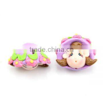 Purple Hat Cute Girl Doll Polymer Clay Micropore Bead For Jewelry Making