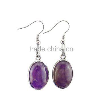 Turquoise Pink Crystal Amethyst Natural Stone Egg Shape Drop Earrings