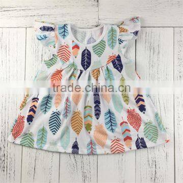 Factory sale custom design colorful feather pattern kids dresses