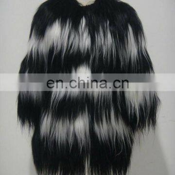 #3198 Black&White Combination Fashon Color Blocked Genuine Goat Fur Coat, Women's