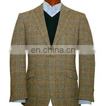 Brown And Blue Checked Luxury Wool Tweed Blazer Men Fashion New photo-4
