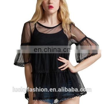 Newest Design Sexy Transparent Custom Ladies Summer Long Blouse & Tops Women