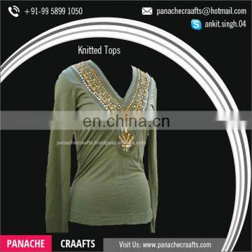 Ladies Fashion Knitted Embroidery Tank Tops