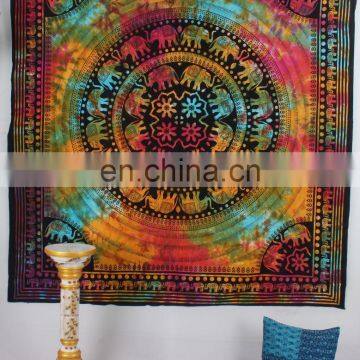 Indian Psychedelic Elephant Mandala Decor Cotton Handmade Hippy Queen Wall Hanging, Tapestry, Decorative Bedspread Throw