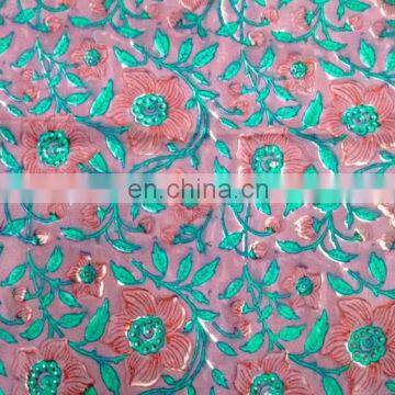 Handmade Pure Cotton Block Printed Fabric Sanganeri Jaipuri Floral Fabric