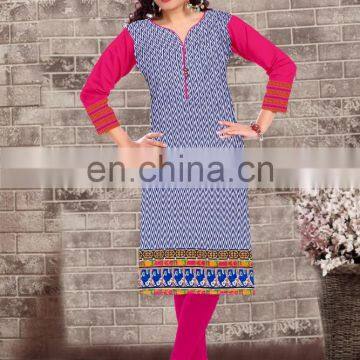 Latest neck pattern l printed rayon fabric tunic for girls kurits