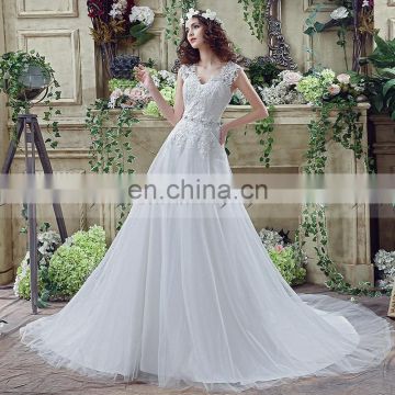 Glamorous Applique V Neck Sleeveless Organza Wedding Dresses SQS043