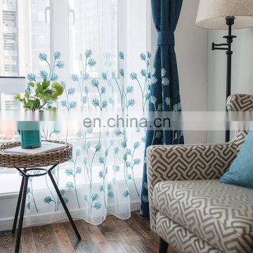 100% polyester  floral embroidered sheer window curtain