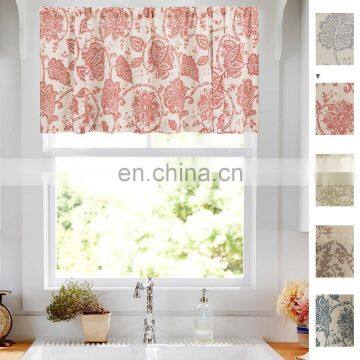 Floral Printed  blackout Linen texture kitchen curtains for small window rod pocket