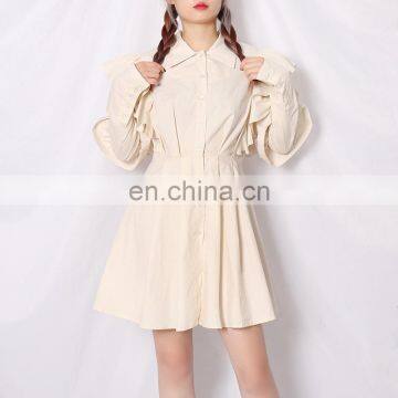 TWOTWINSTYLE Casual Patchwork Ruffle Women Shirt Dress Lapel Puff Sleeve High Waist Solid Elegant photo-3