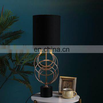 Simple modern design luxury gold iron base cheap black table lamps with logo