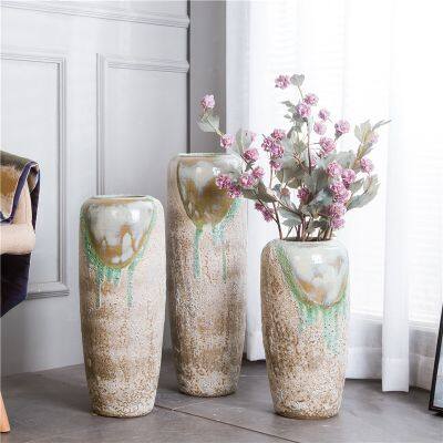 Jindezhen Countryside Style Hand Made Big Floor Ceramic Vase For Coffee Shop Meeting Room