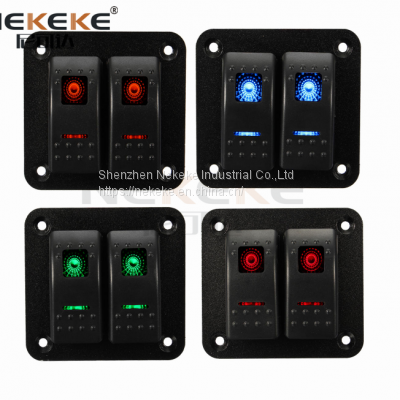 NEKEKE Blue Red Green Led 2 Gang Switch Panel 12V 24V SPST ON-OFF Switch for Car Boat Caravans