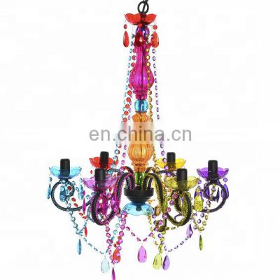 Chandeliers lighting metal with colourful beads 6 arms decorative chandelier ceiling lamp for home decoration