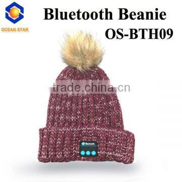 hot sale custom bluetooth beanie hat with speakers with top ball