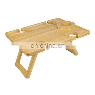 Portable Wine Picnic Table Folding Bamboo Snack Cheese Table With Wine Bottle and Glass Holder for Camping, Beach,Park photo-5