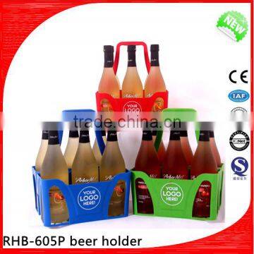 Standard plastic 6 pack beer holder for bottle with handle