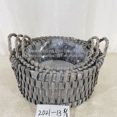 Wicker Woven Storage Basket Natural Material Gray with Handles