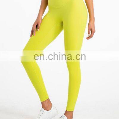 Ready To Ship Custom Logo 20 Neon Colors Yoga Leggings Cross Waistband High Waist Women Gym Sports Wear Yoga Tights Workout Wear photo-4