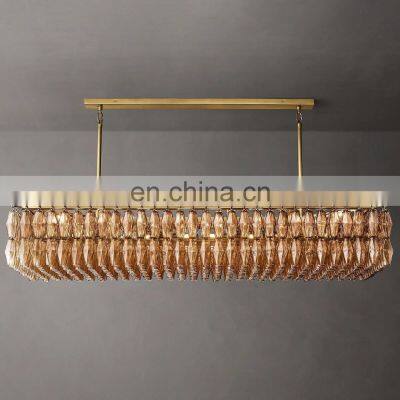 High ceiling amber glass blown chandelier rectangular lighting modern luxury large for hotel restaurant personality