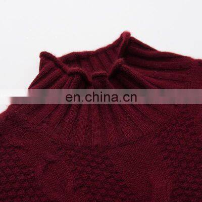 OEM Customizable Cable Knit High Neck Long Thick Loose Knitted Cashmere Dress Sweater Breathable Washable for Spring Autumn Use photo-4