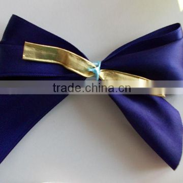 pre tied polyester satin ribbon bow with wire twist:3/8" ribbon, 2" width with 1.5" tail, 4.5" long tie