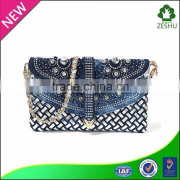 women diamond jean fabric handbag shoulder bag