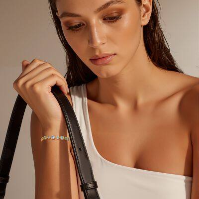 Paperclip Chain Bracelet 14K Gold Plated Cubic Zirconia Watch Strap Chunky Link Adjustable Stackable Jewelry For Women Girl Gift photo-2