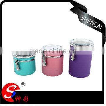 3pcs colorful stainless steel canister jar sets/kitchen Storage jars/ tea tin see through lid